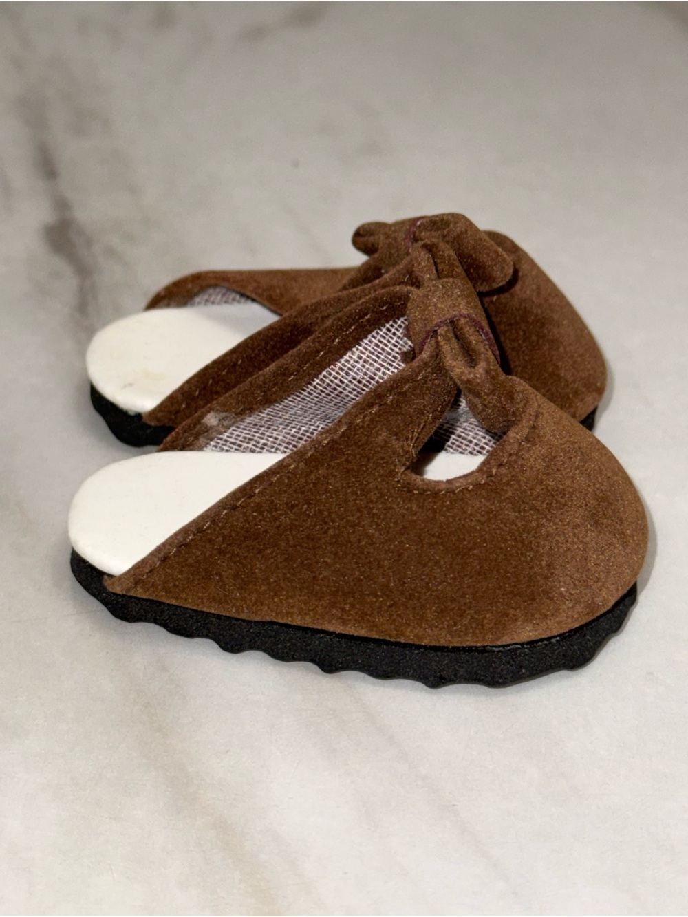 Brown faux suede clogs 18” doll size New
